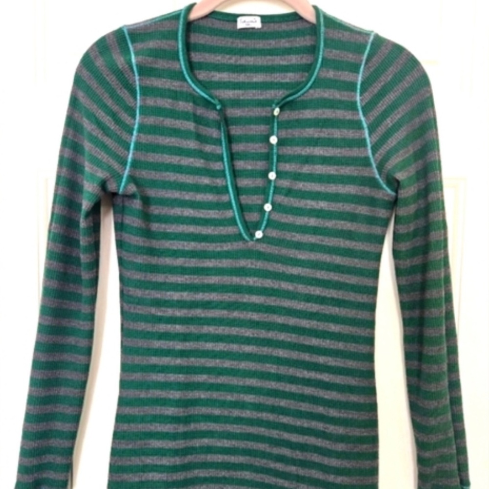 Spendid Thermal Forever Henley green/gray stripes S